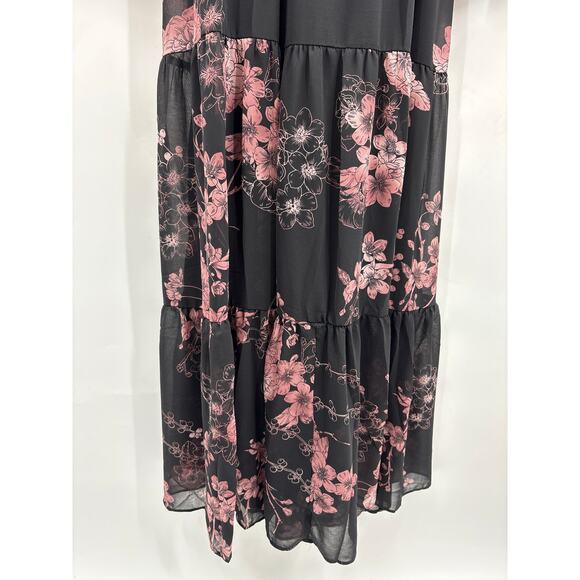 City Chic Bold Blossom Tiered Floral Maxi Dress Black Pink Size 16 - Picture 9 of 13